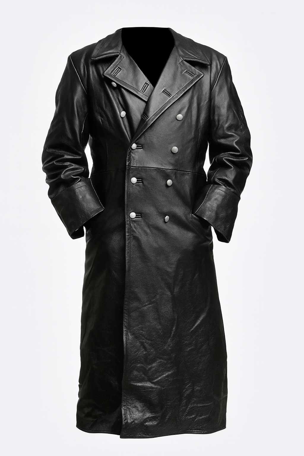 Iconische gotische leren trenchcoat voor heren in WO2-stijl