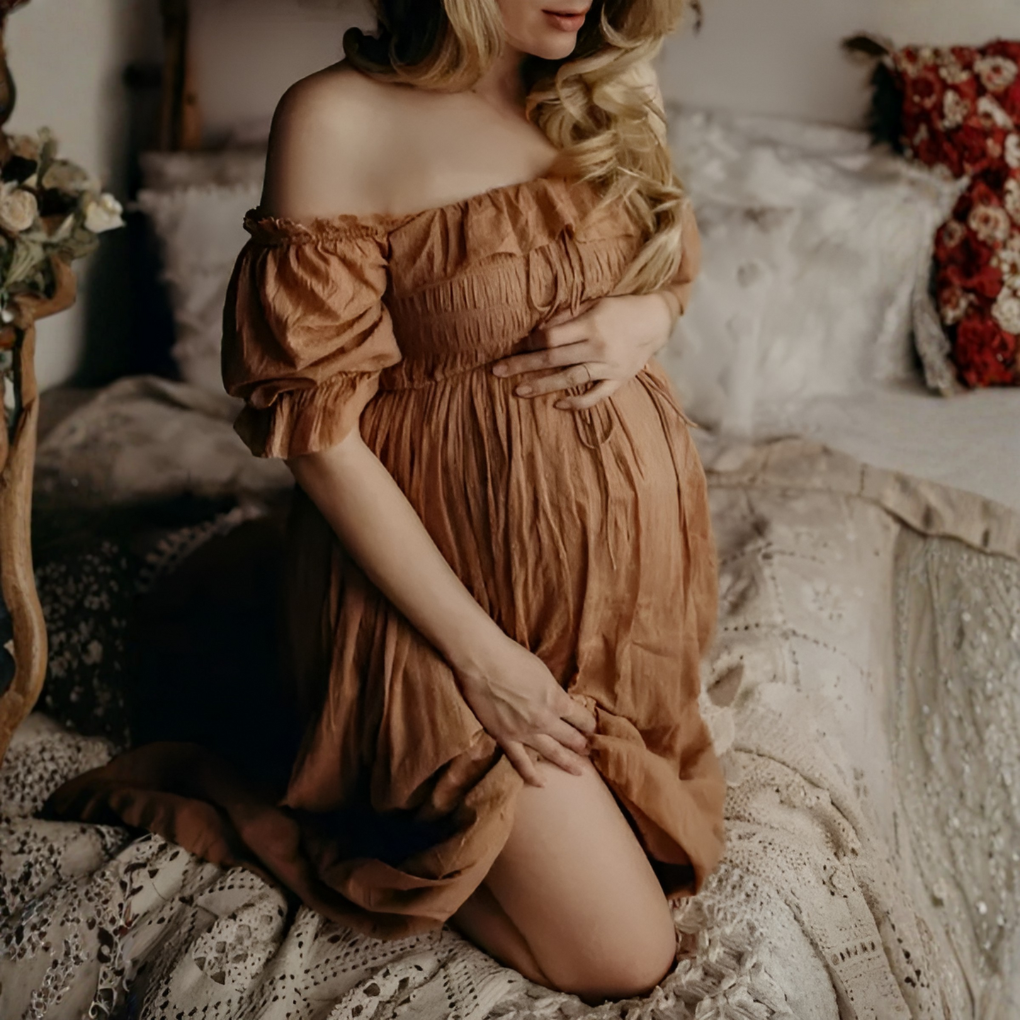 Off-shoulder maxi-zwangerschapsjurk