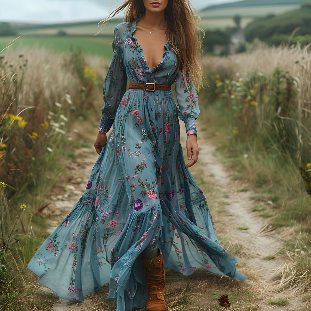 Boho bloemenjurk met vloeiende pasvorm
