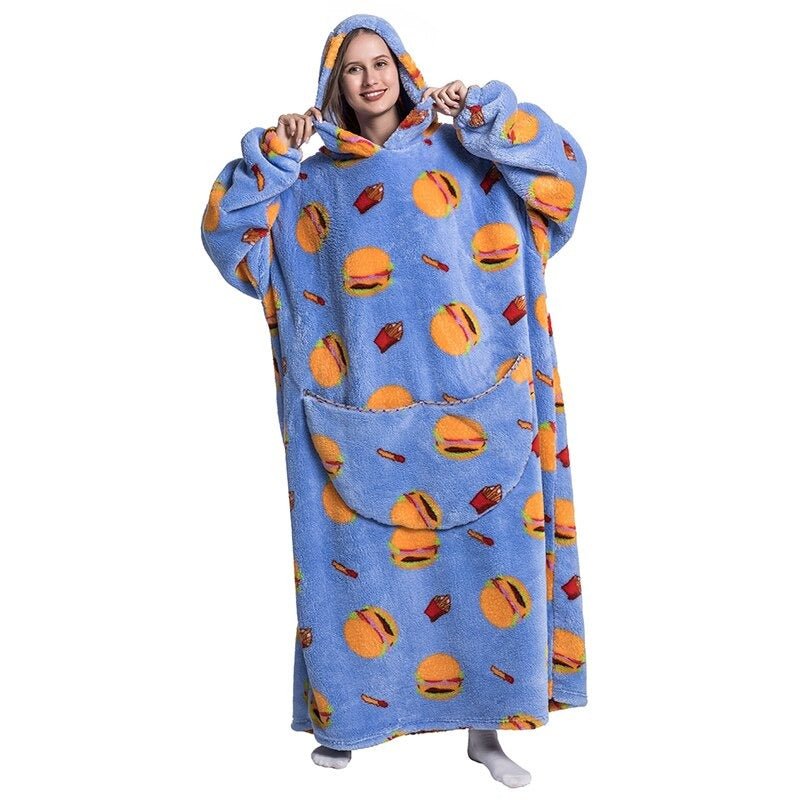 Shoodie™ Hamburger Extra Lang | Heb het nooit meer koud met deze warme fleece hoodie deken!!