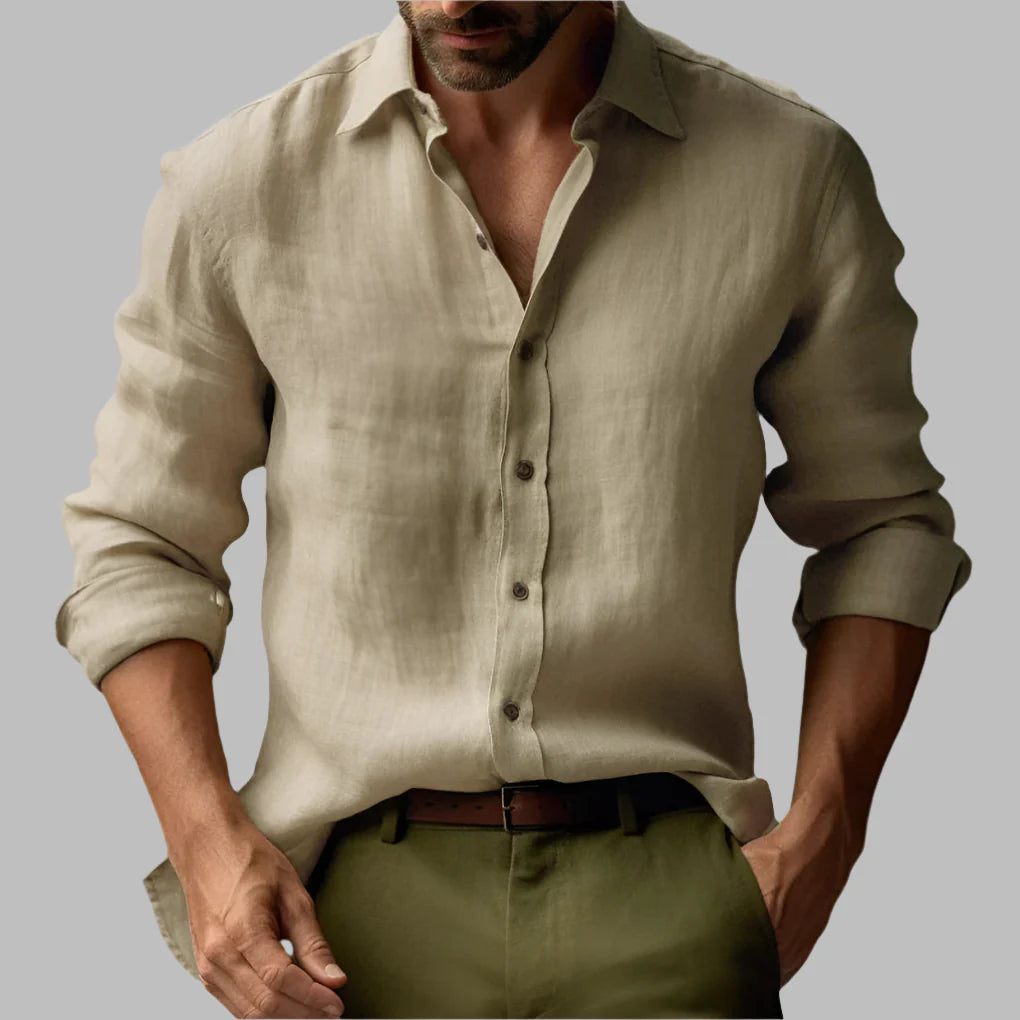 Heren vintage linnen shirt met lange mouwen