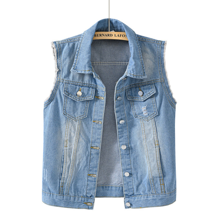 Dames mouwloos denim vest met zakken -Hedwig