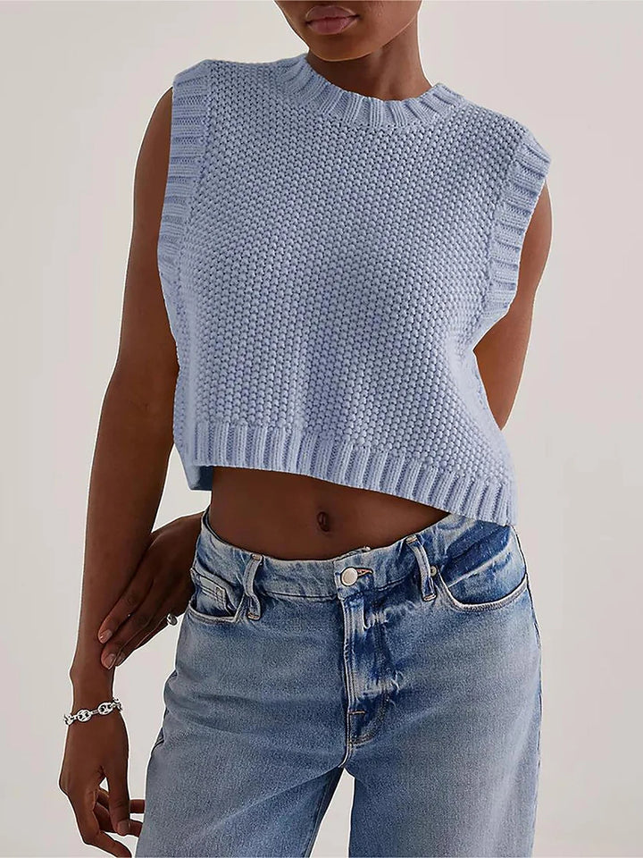 Combhasaki – Y2K Gebreid Mouwloos Vest met Open Rug en Strikdetail