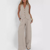 Zomerse Mouwloze V-hals Vest en Losse Rechte Broek