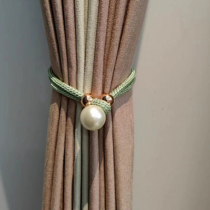 Glanzende elegante set van 2 parelgordijnen met striksluiting
