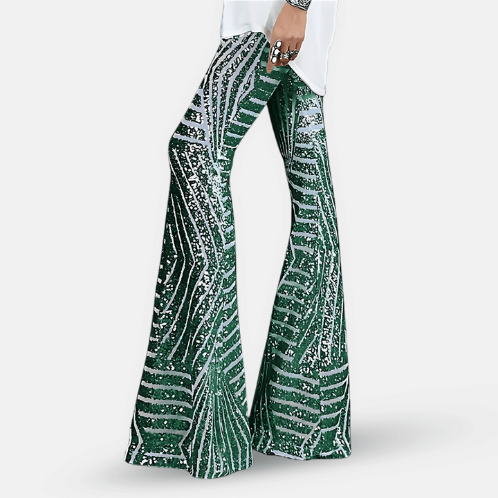Dames flared broek met pailletten en hoge taille