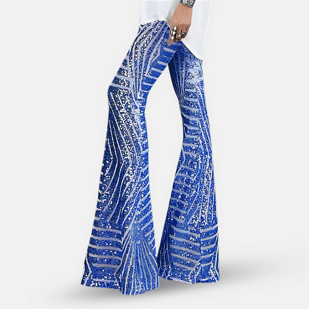Dames flared broek met pailletten en hoge taille