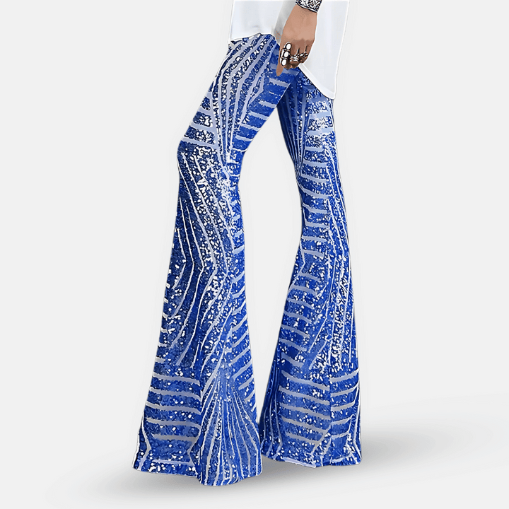 Dames flared broek met pailletten en hoge taille