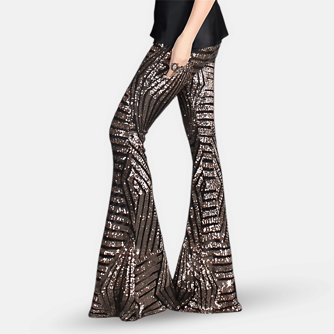 Dames flared broek met pailletten en hoge taille
