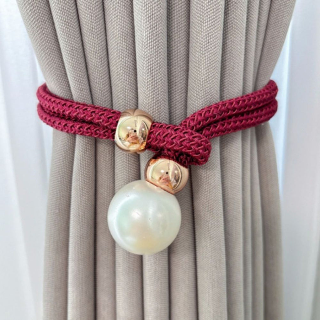 Glanzende elegante set van 2 parelgordijnen met striksluiting