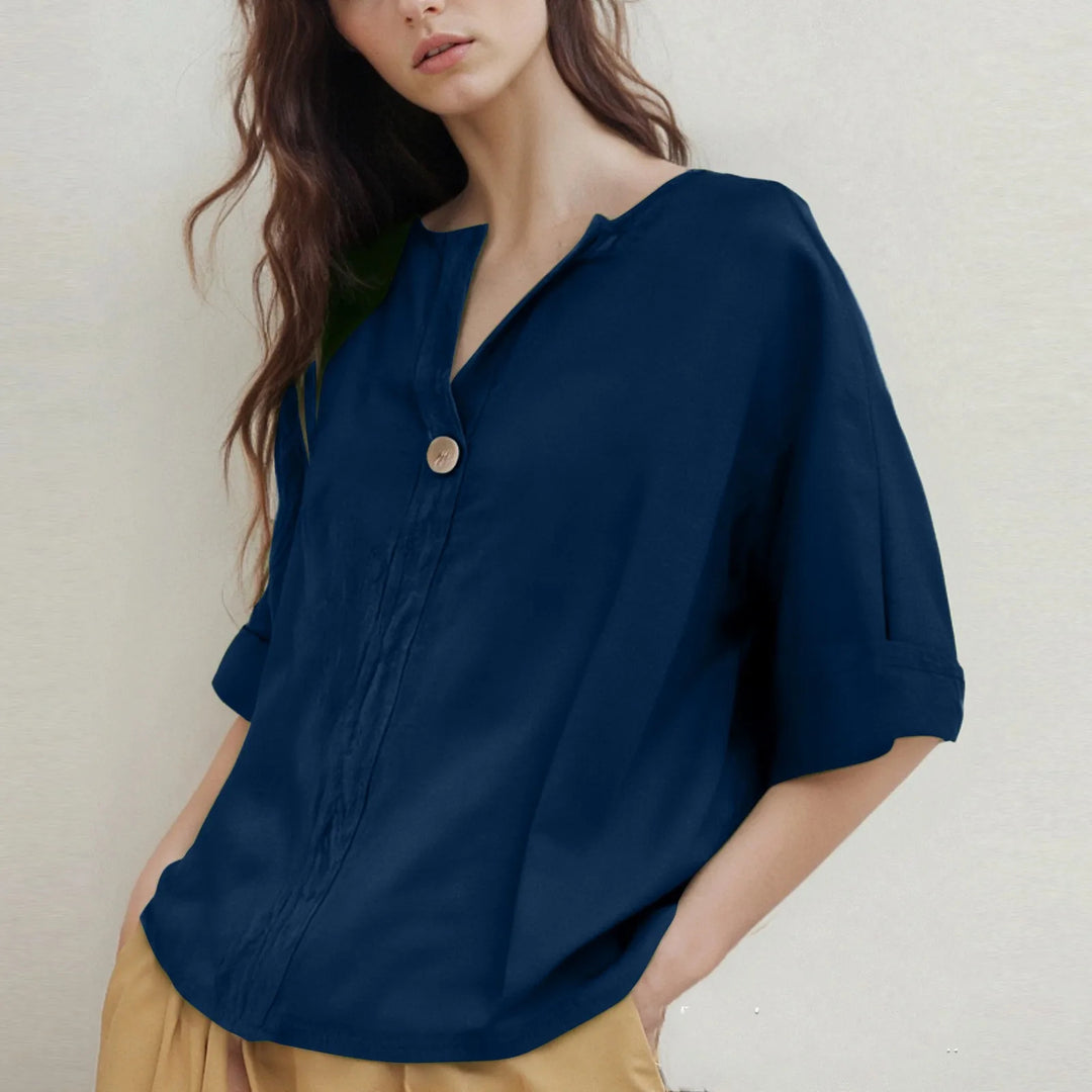 Losvallende V-hals Blouse met Driekwartmouwen