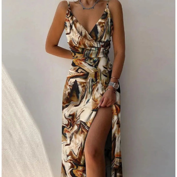 V-hals Zomerjurk met Split en Spaghettibandjes