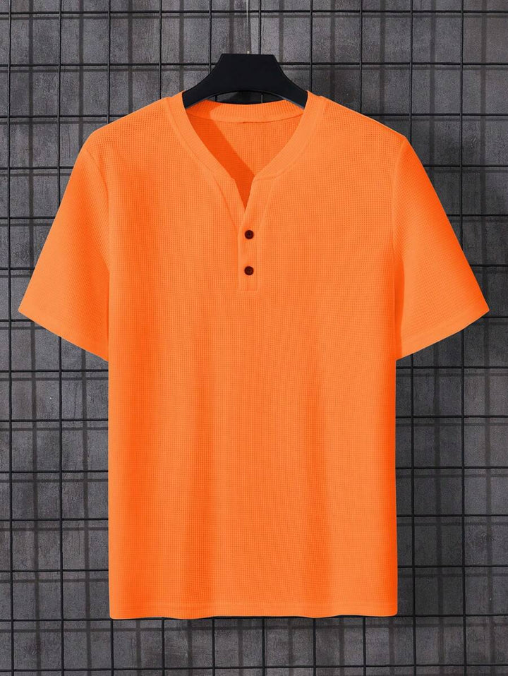 Oranje Heren T-shirt met Notched Hals