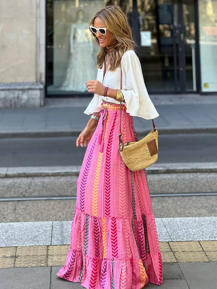 Liora – Retro Zomers Rok met Print en Ruches