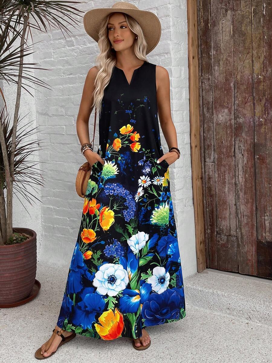Mouwloze Zomerjurk met Bloemenprint en Zwierige Pasvorm