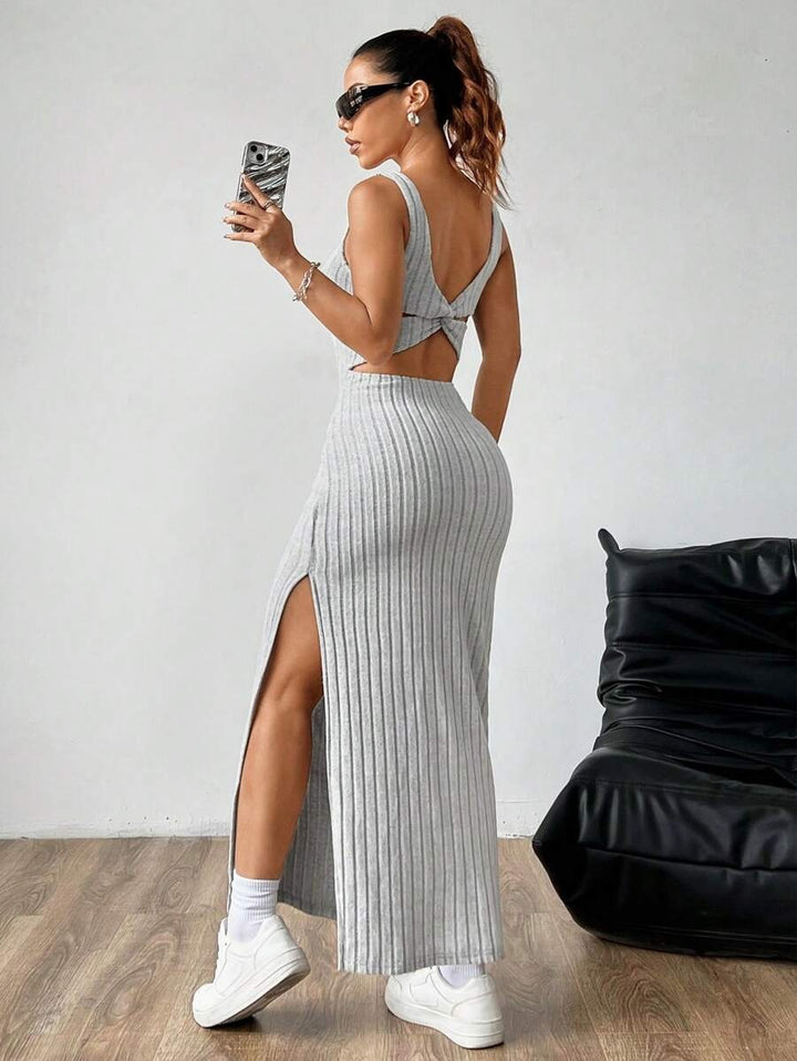 Casual Maxi Jurk met Vierkante Hals en Split
