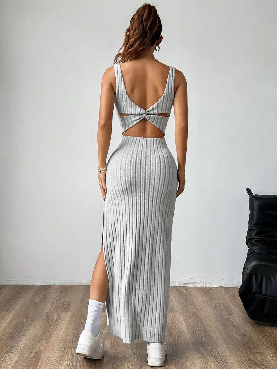 Casual Maxi Jurk met Vierkante Hals en Split