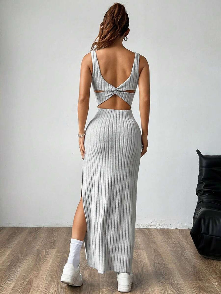 Casual Maxi Jurk met Vierkante Hals en Split