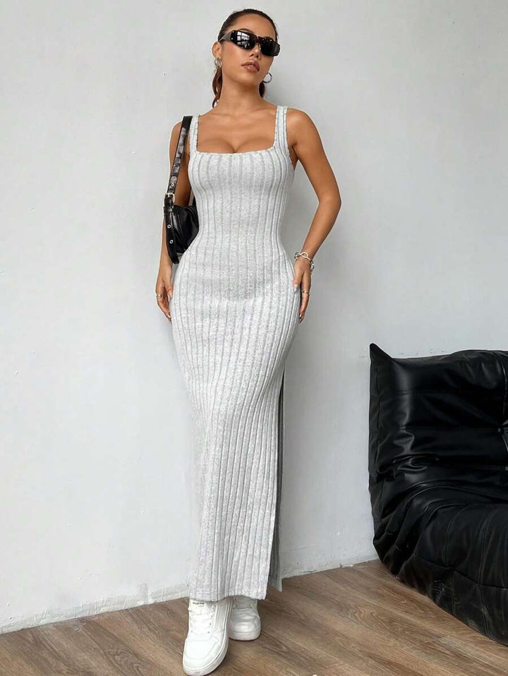 Casual Maxi Jurk met Vierkante Hals en Split