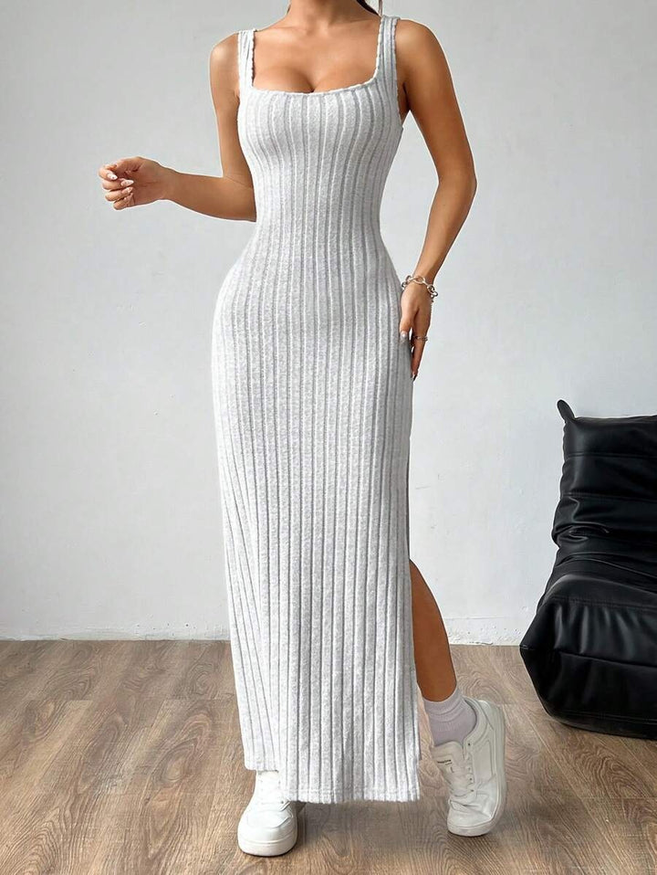 Casual Maxi Jurk met Vierkante Hals en Split