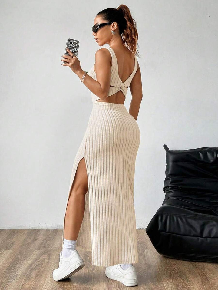 Casual Maxi Jurk met Vierkante Hals en Split