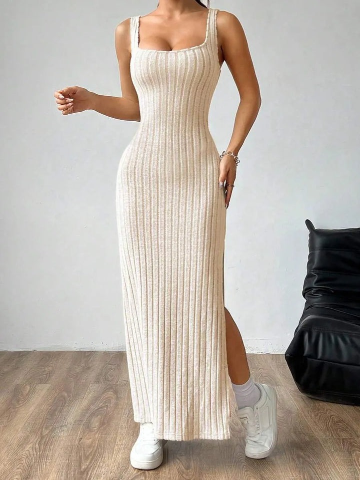Casual Maxi Jurk met Vierkante Hals en Split
