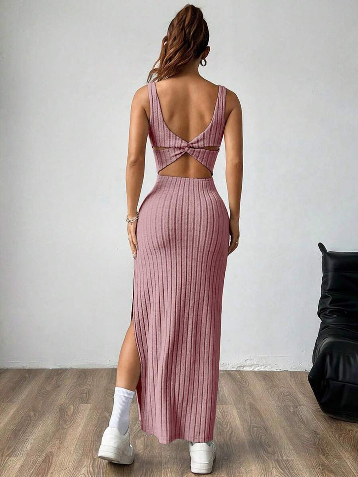 Casual Maxi Jurk met Vierkante Hals en Split