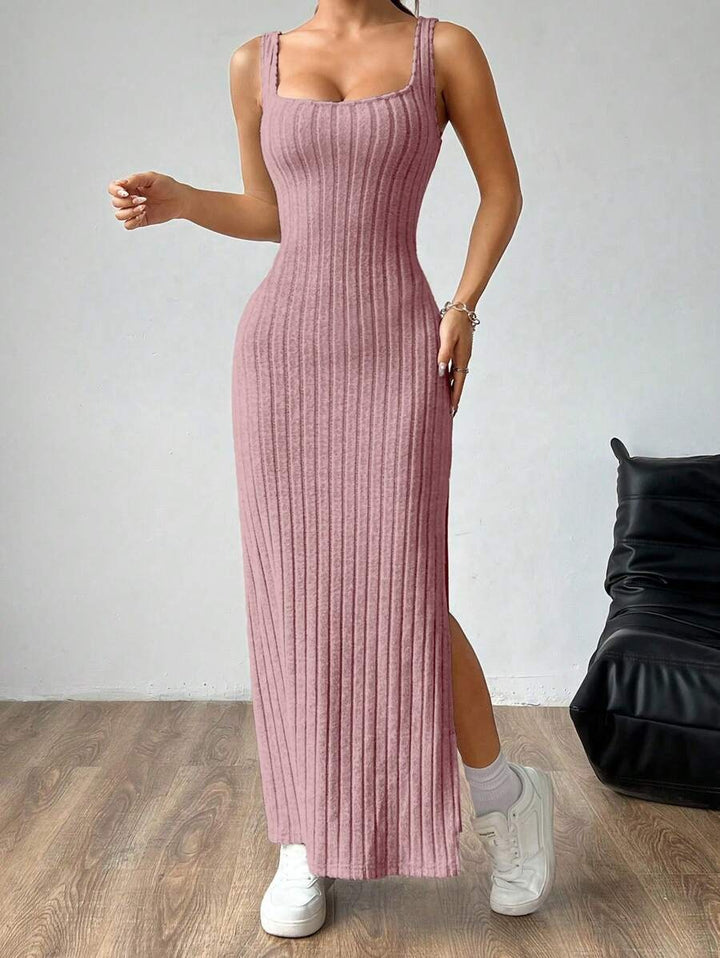 Casual Maxi Jurk met Vierkante Hals en Split