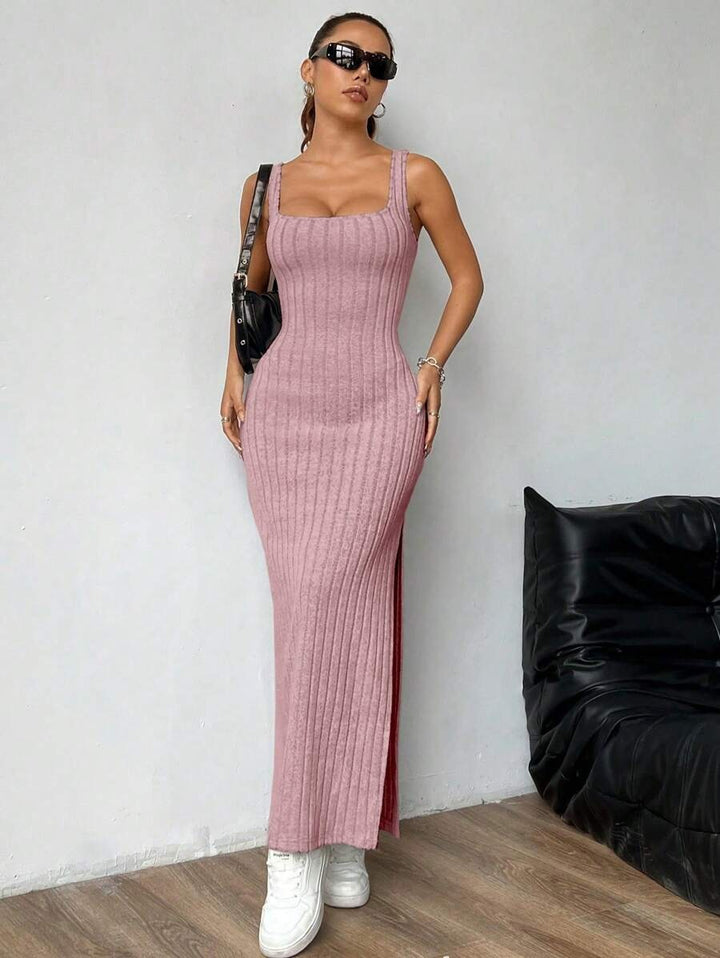 Casual Maxi Jurk met Vierkante Hals en Split