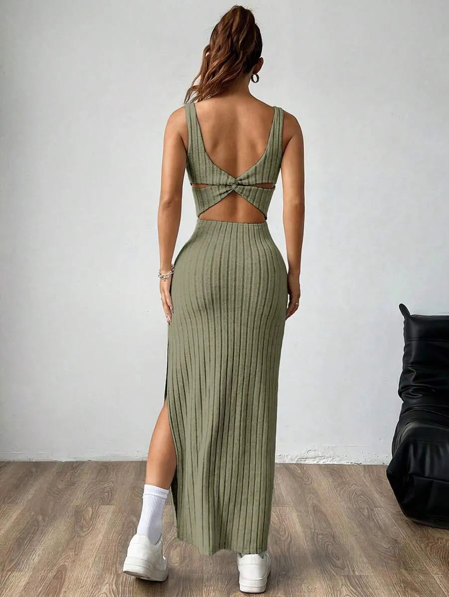 Casual Maxi Jurk met Vierkante Hals en Split