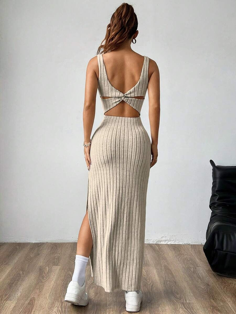 Casual Maxi Jurk met Vierkante Hals en Split