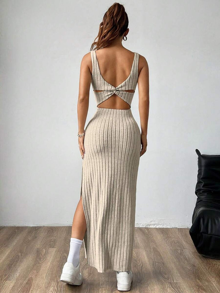 Casual Maxi Jurk met Vierkante Hals en Split