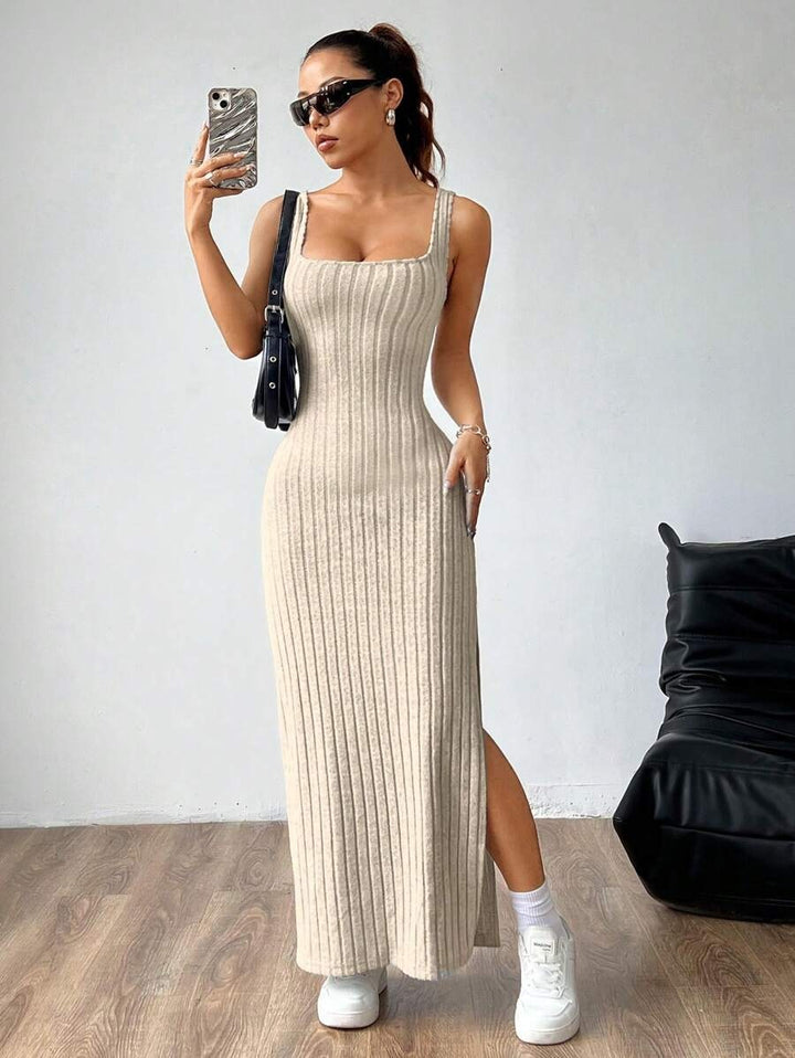 Casual Maxi Jurk met Vierkante Hals en Split