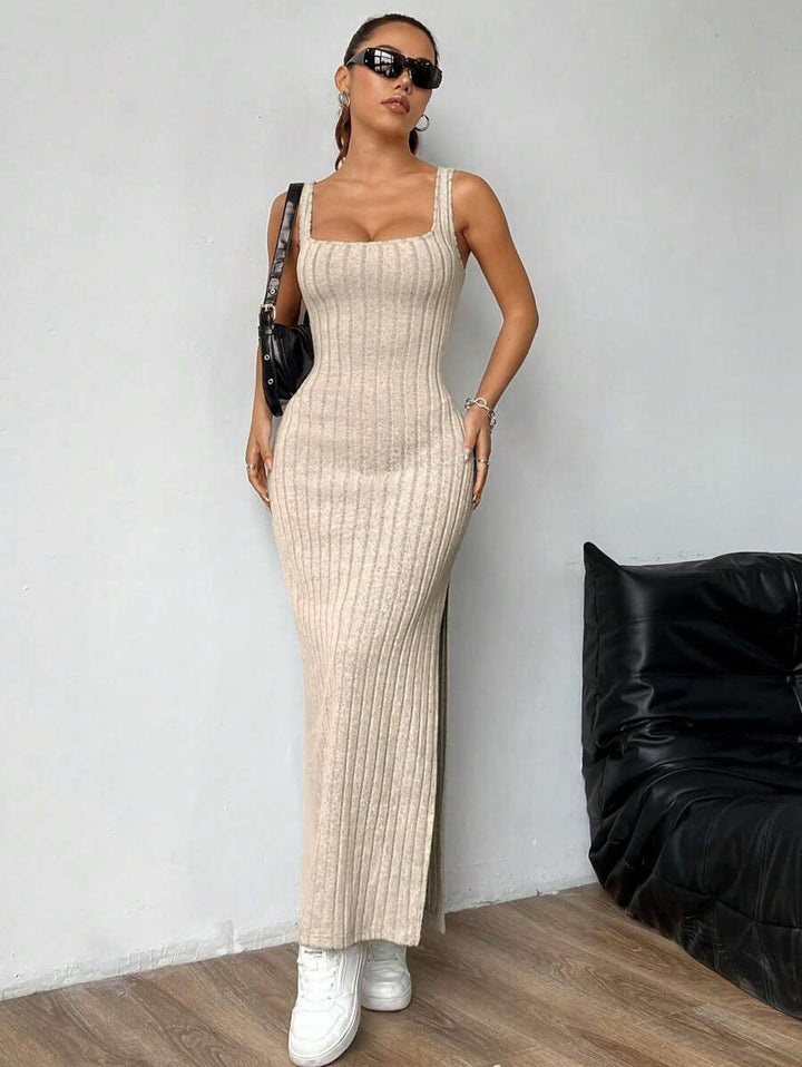 Casual Maxi Jurk met Vierkante Hals en Split