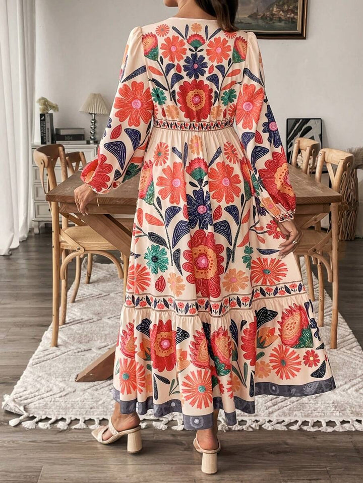 Zwangerschapsjurk met Plantenprint en Striksluiting