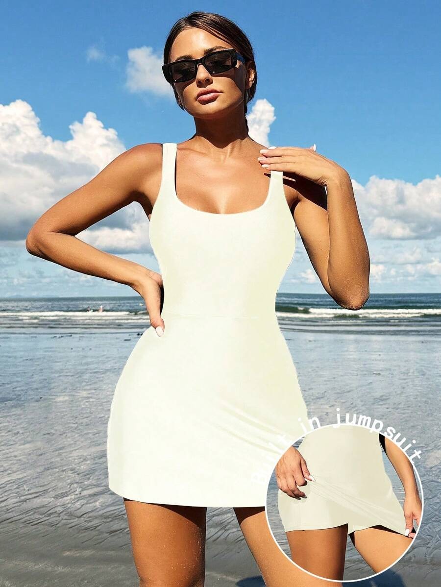 Effen Rondhals Strandjurk voor Vakantie & Zwemkleding