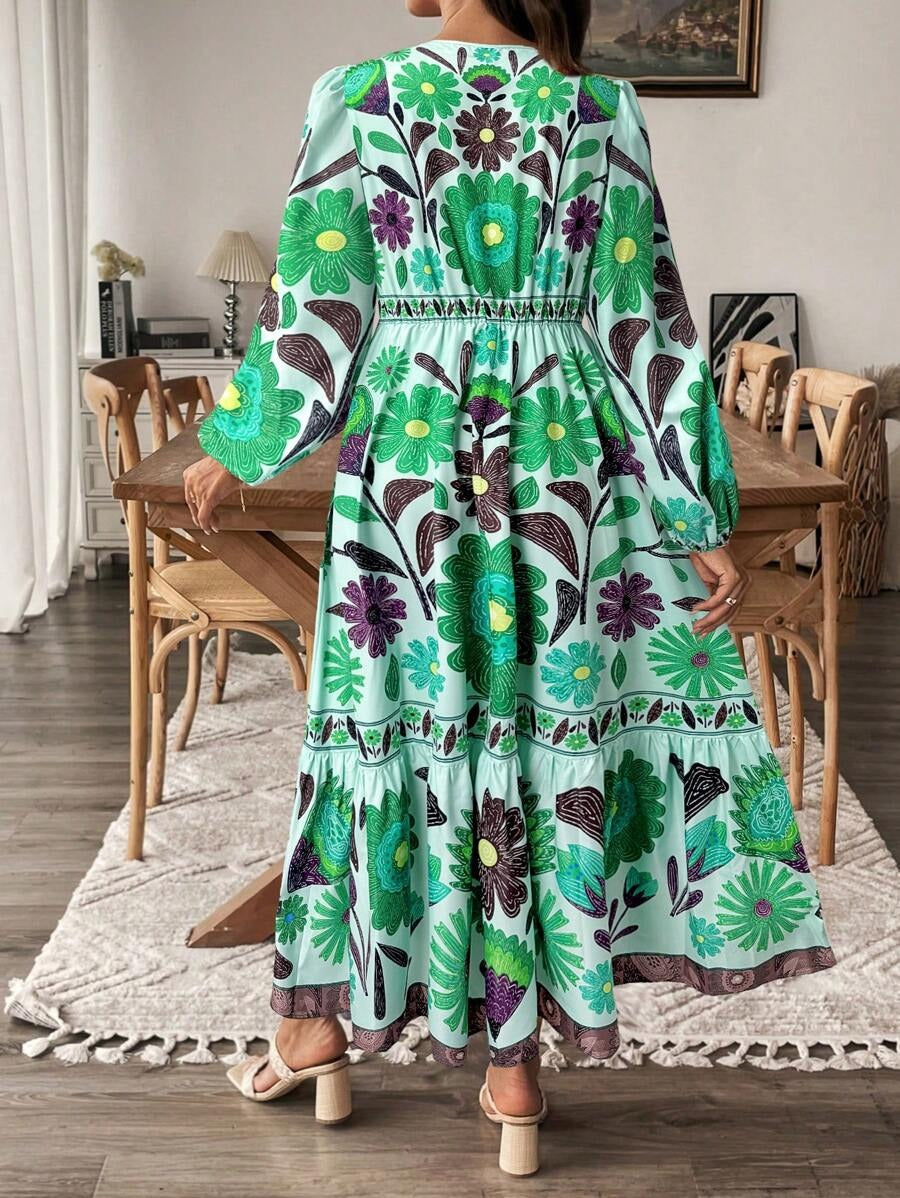 Zwangerschapsjurk met Plantenprint en Striksluiting