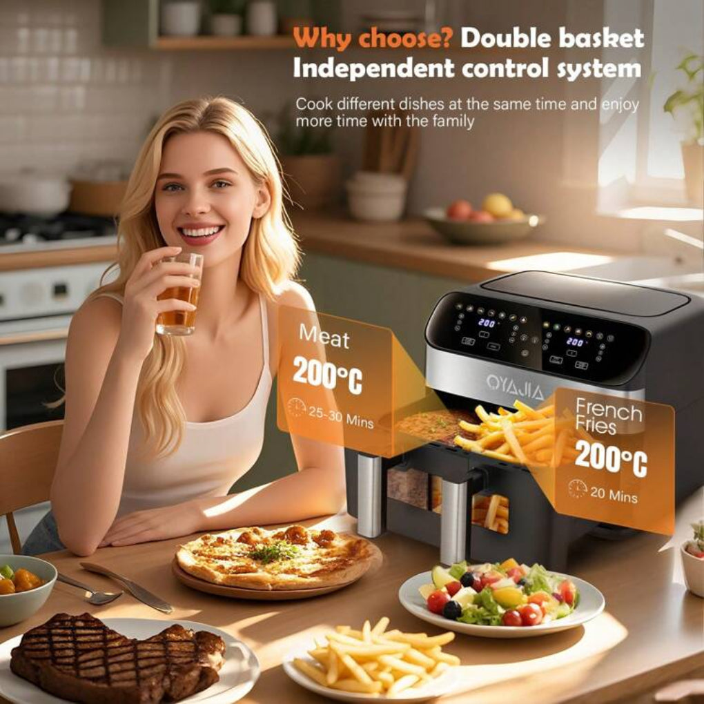 12-in-1 Airfryer met dubbele zone en 2-mandensysteem