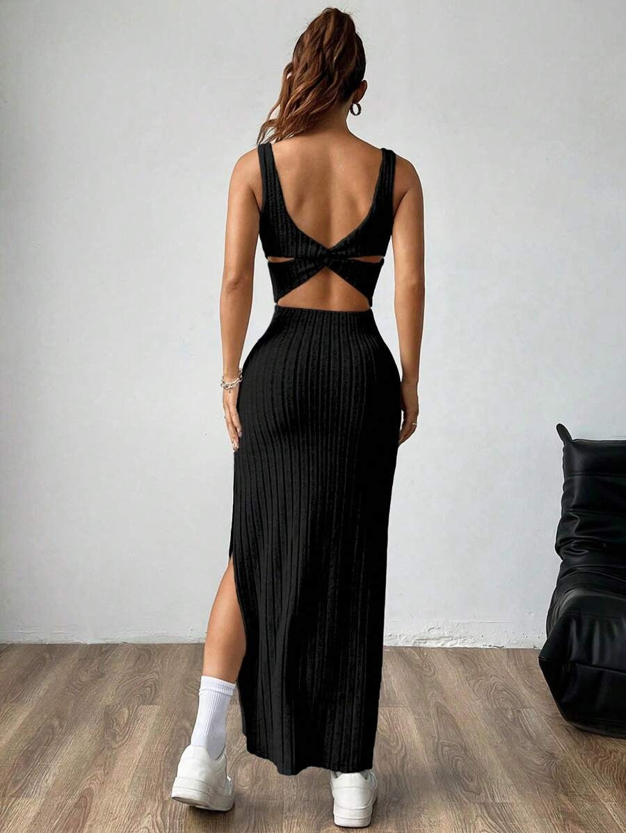 Casual Maxi Jurk met Vierkante Hals en Split