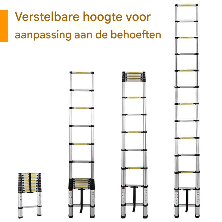 Telescopische uitschuifbare ladder met verstelbare hoogte