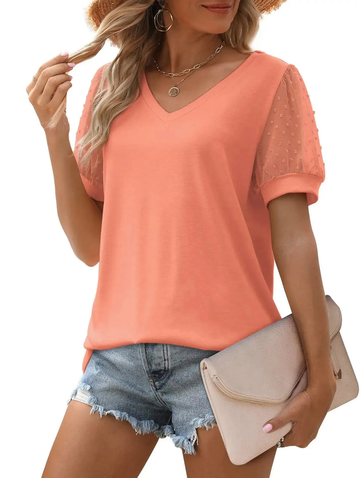 Emma – Elegante Linnen Dames V-Hals Top voor een Stijlvolle Look