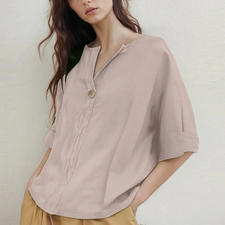Losvallende V-hals Blouse met Driekwartmouwen