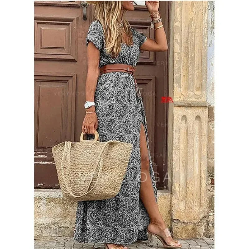 Zomerse Boho Jurk met Bloemenprint en V-Hals