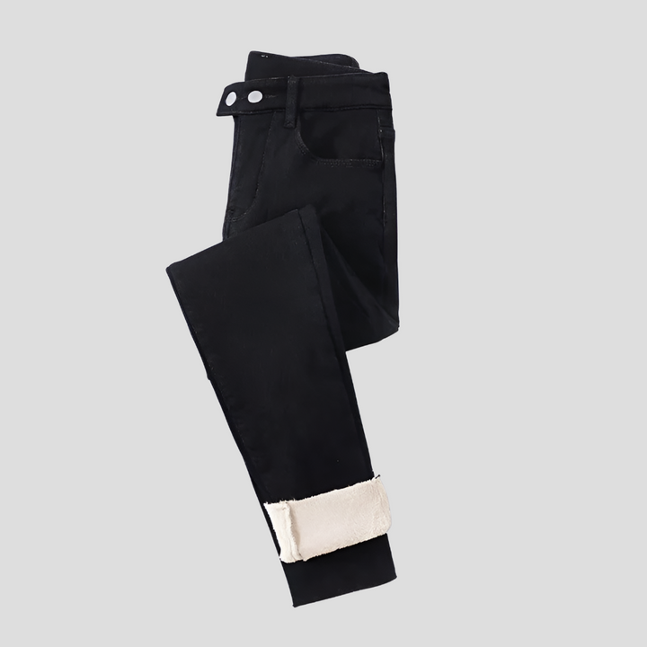 Winterjeans met hoge taille voor dames, gevoerd voor koude dagen