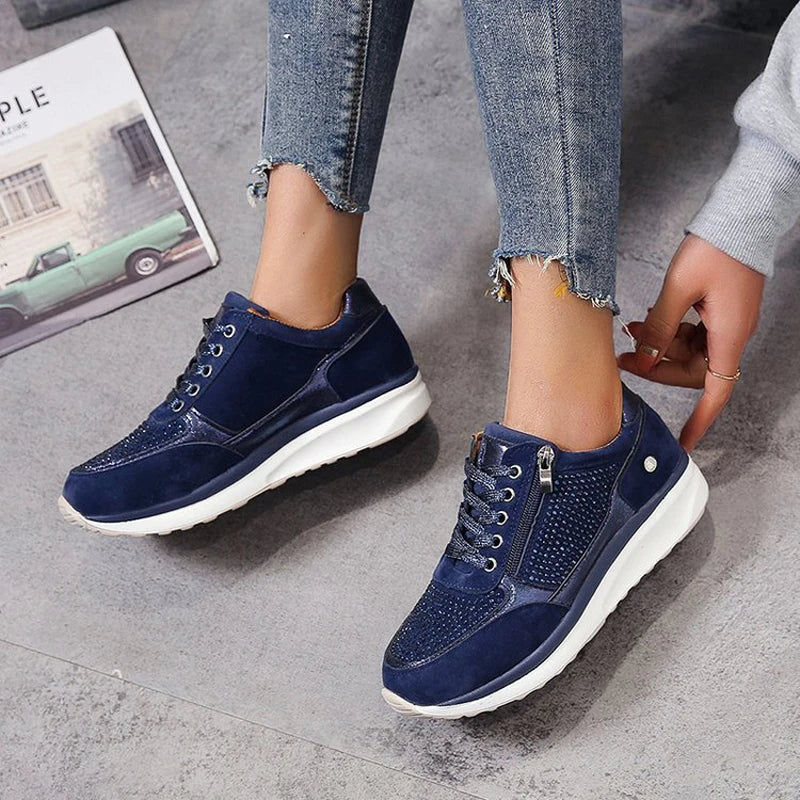 Kristallen Dames Sneakers met Rits en Plateauzool