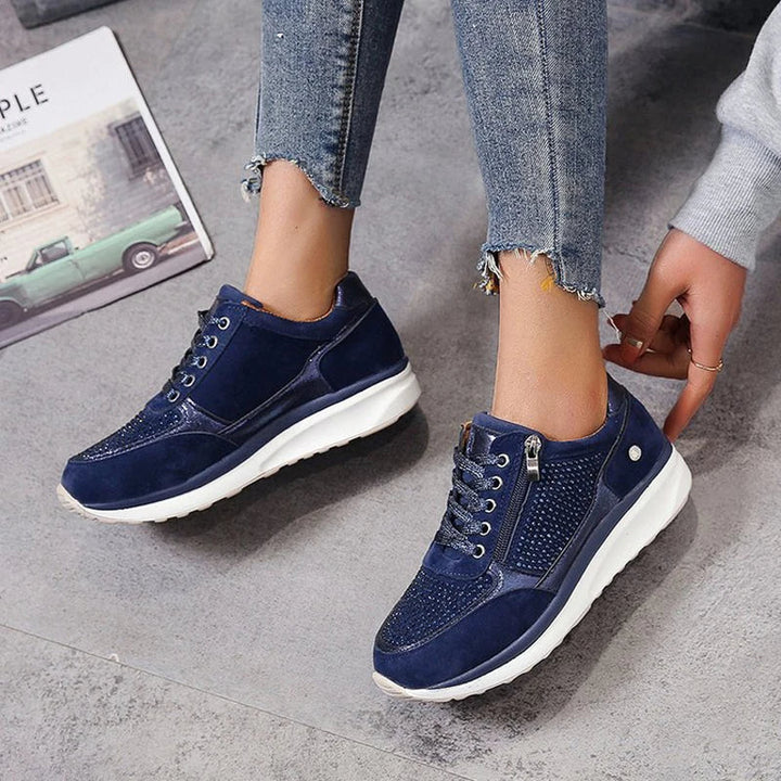 Kristallen Dames Sneakers met Rits en Plateauzool