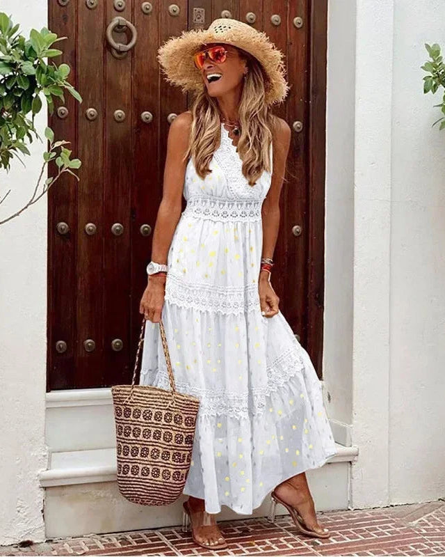 Lange Maxi Jurk met Print en V-Hals