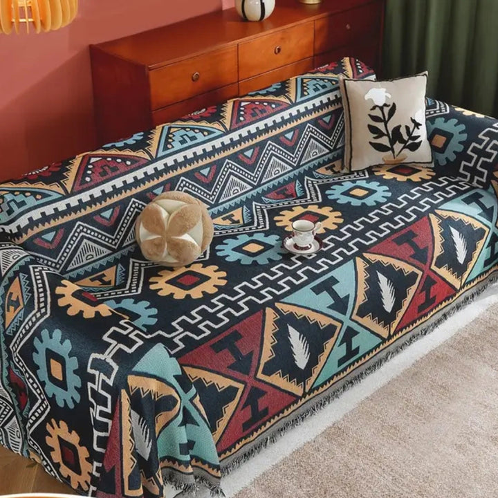 Geometrisch Patroon Bankhoes met Boho-Stijl en Kwastjes