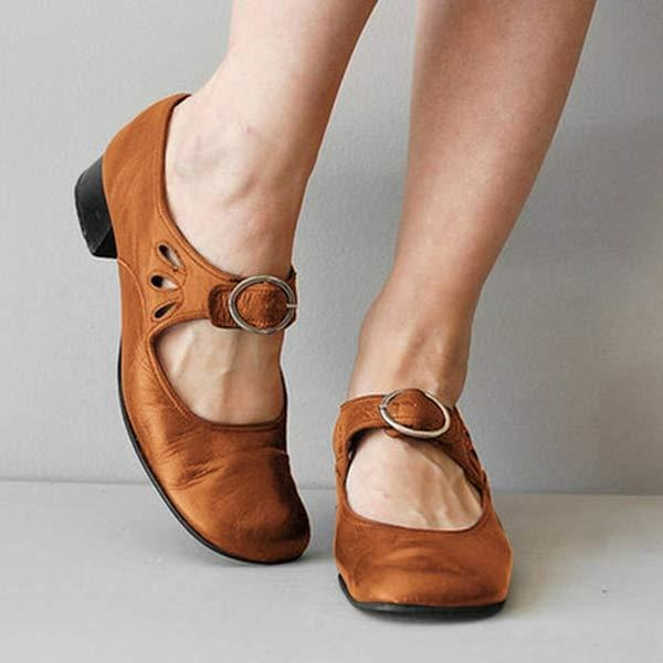 Leren damesschoenen met lage hakken - Aya