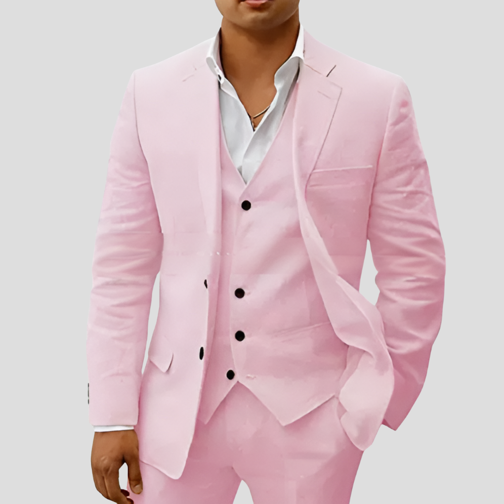 Driedelige linnen set voor heren: blazer, vest en broek
